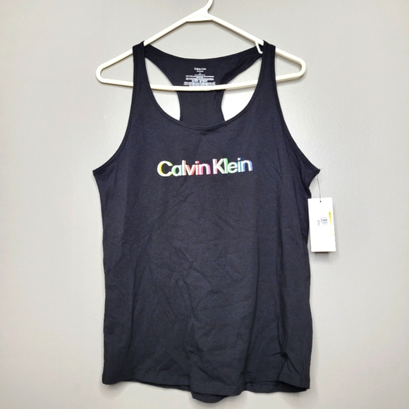 NWT CALVIN KLEIN Black Racerback Tank Top Size Medium - Picture 1 of 7